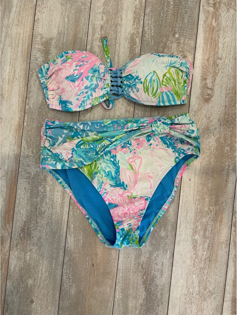 Lilly Pulitzer Bikini Set Size 4 Floral Bandeau High Waist Swimsuit AS IS